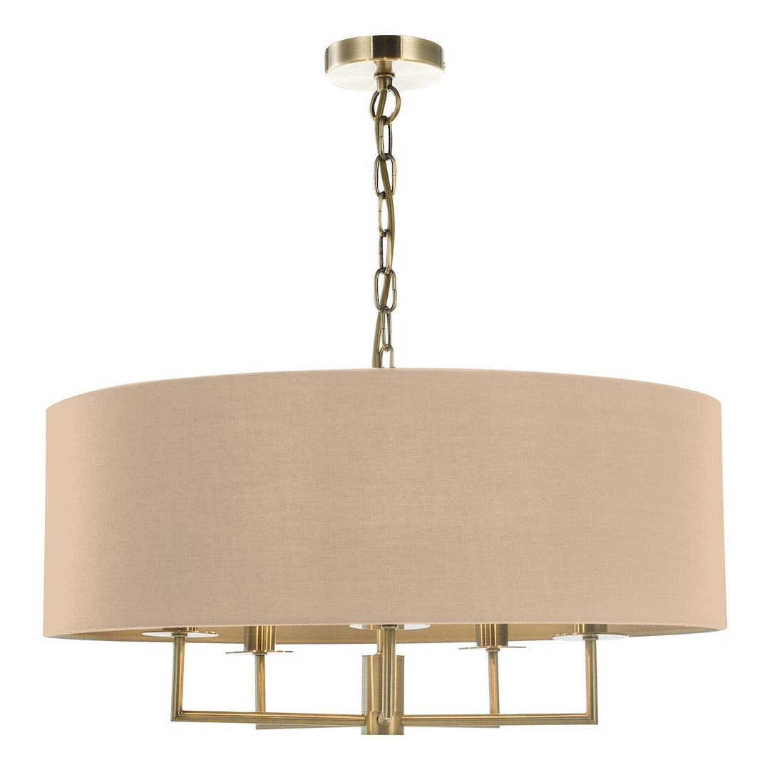 Dar JAM0501 | Jamelia 5 Light Shadelier | Antique Brass Taupe Shade