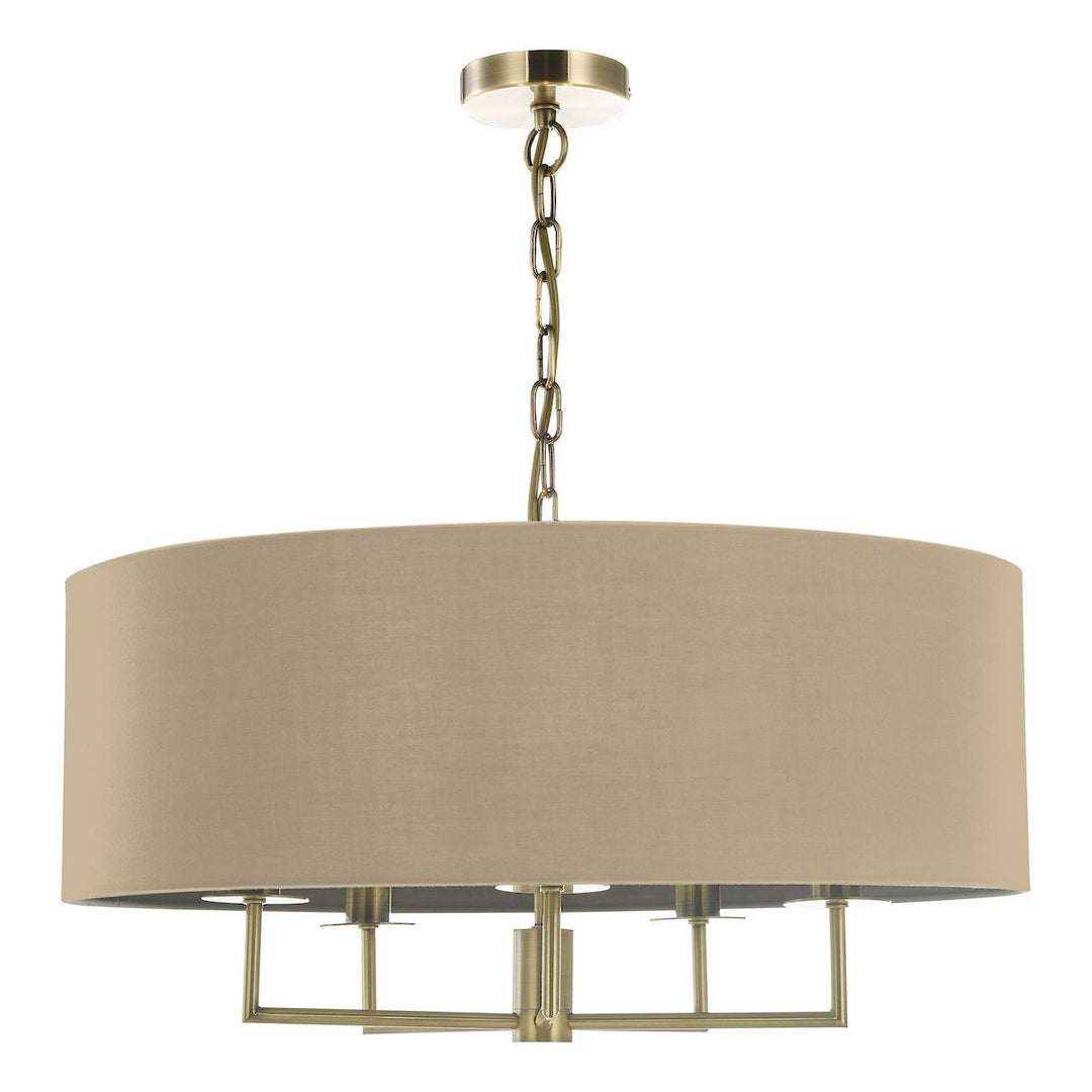 Dar JAM0501 | Jamelia 5 Light Shadelier | Antique Brass Taupe Shade
