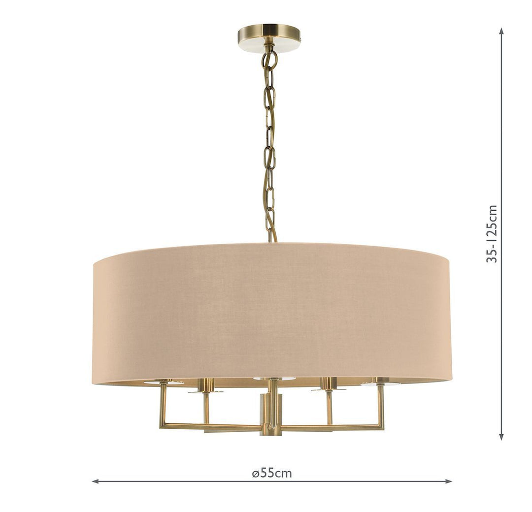 Dar JAM0501 | Jamelia 5 Light Shadelier | Antique Brass Taupe Shade