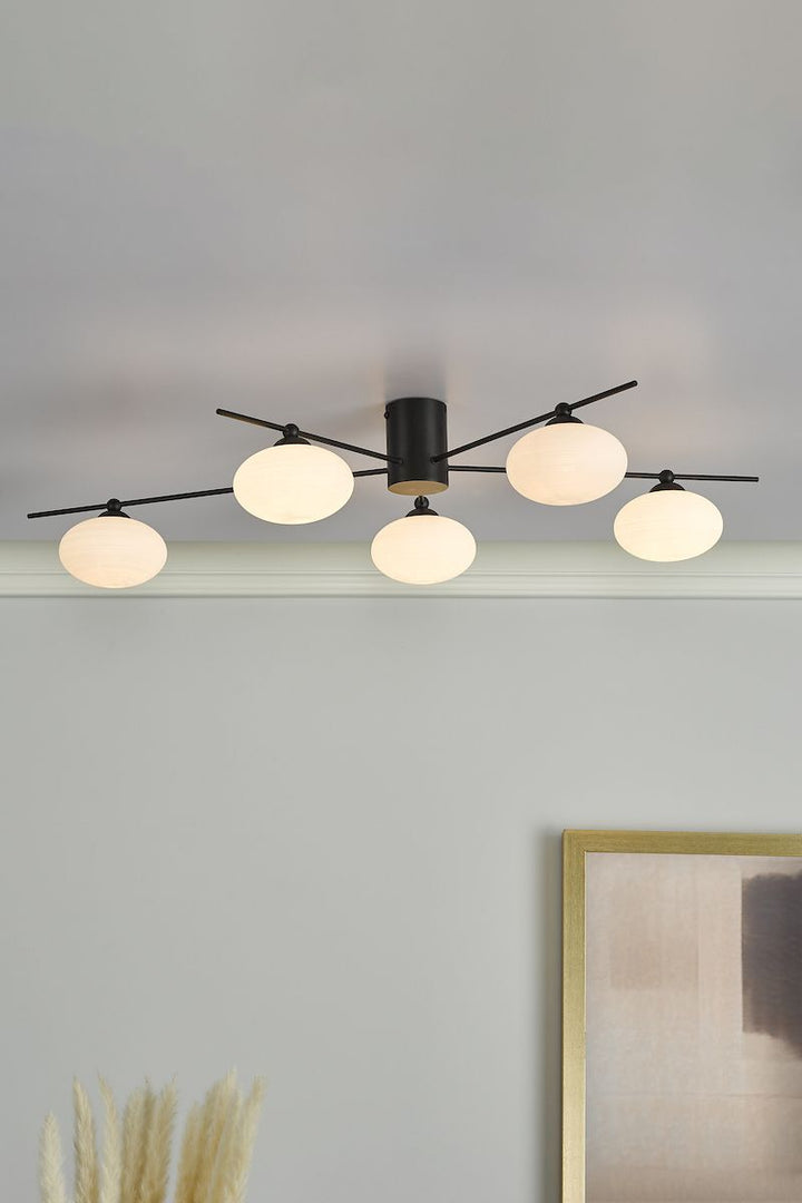 Dar JAS5422 | Jasper | 5-Light Semi Flush Ceiling Fixture | Matt Black