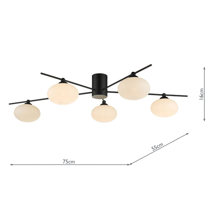 Dar JAS5422 | Jasper | 5-Light Semi Flush Ceiling Fixture | Matt Black