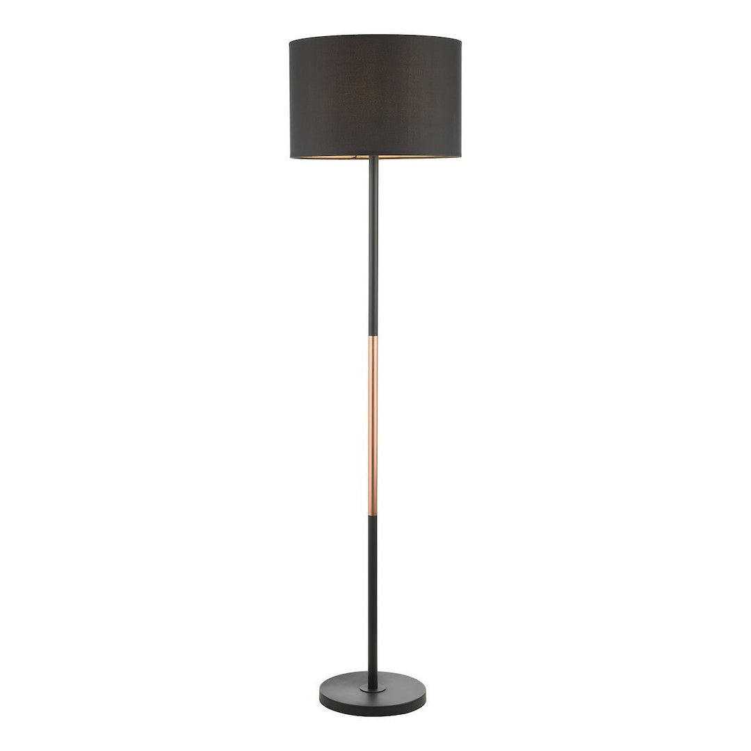 Dar KEL4964 Kelso 1 Light Floor Lamp Matt Black Polished Copper With Shade