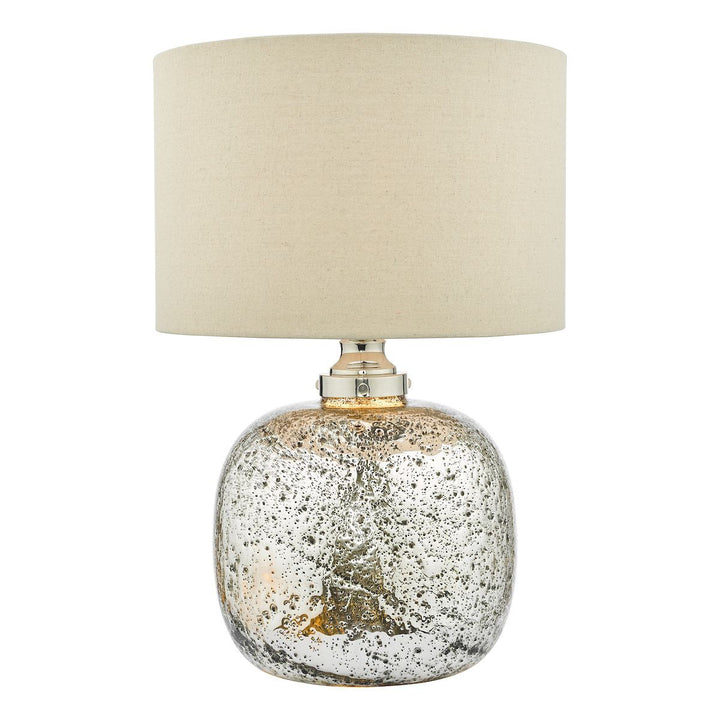 Dar LAV4238 | Lava Dual Light Table Lamp | Polished Nickel Volcanic Glass With Shade
