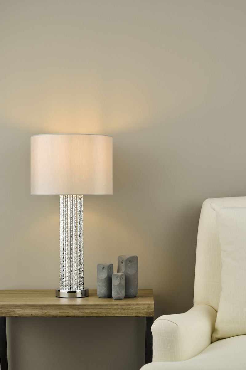Dar LAZ4239 | Lazio Table Lamp | Satin Silver with Faux Silk Shade