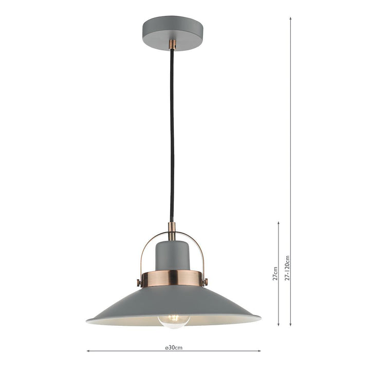 Dar LID0139 Liden 1 Light Single Pendant Graphite Copper