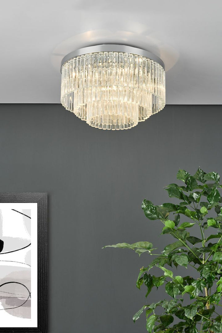 Dar LOG5408 | Logan Flush Ceiling Light | Polished Chrome & Glass