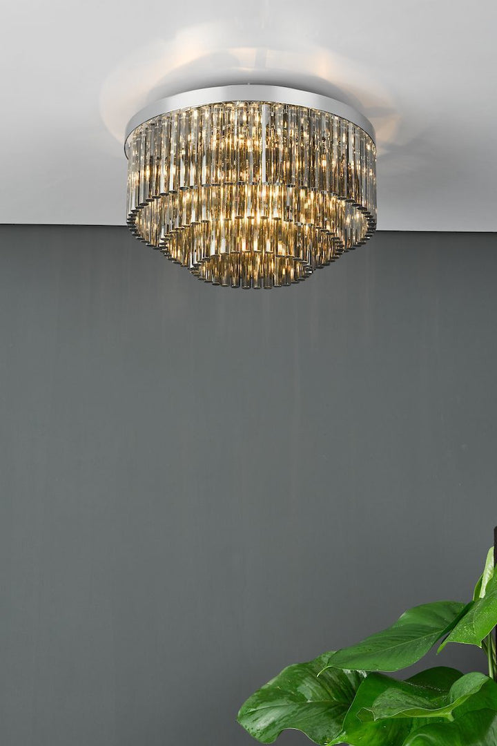 Dar LOG5410 | Logan 5 Light Flush | Polished Chrome & Smoked Glass