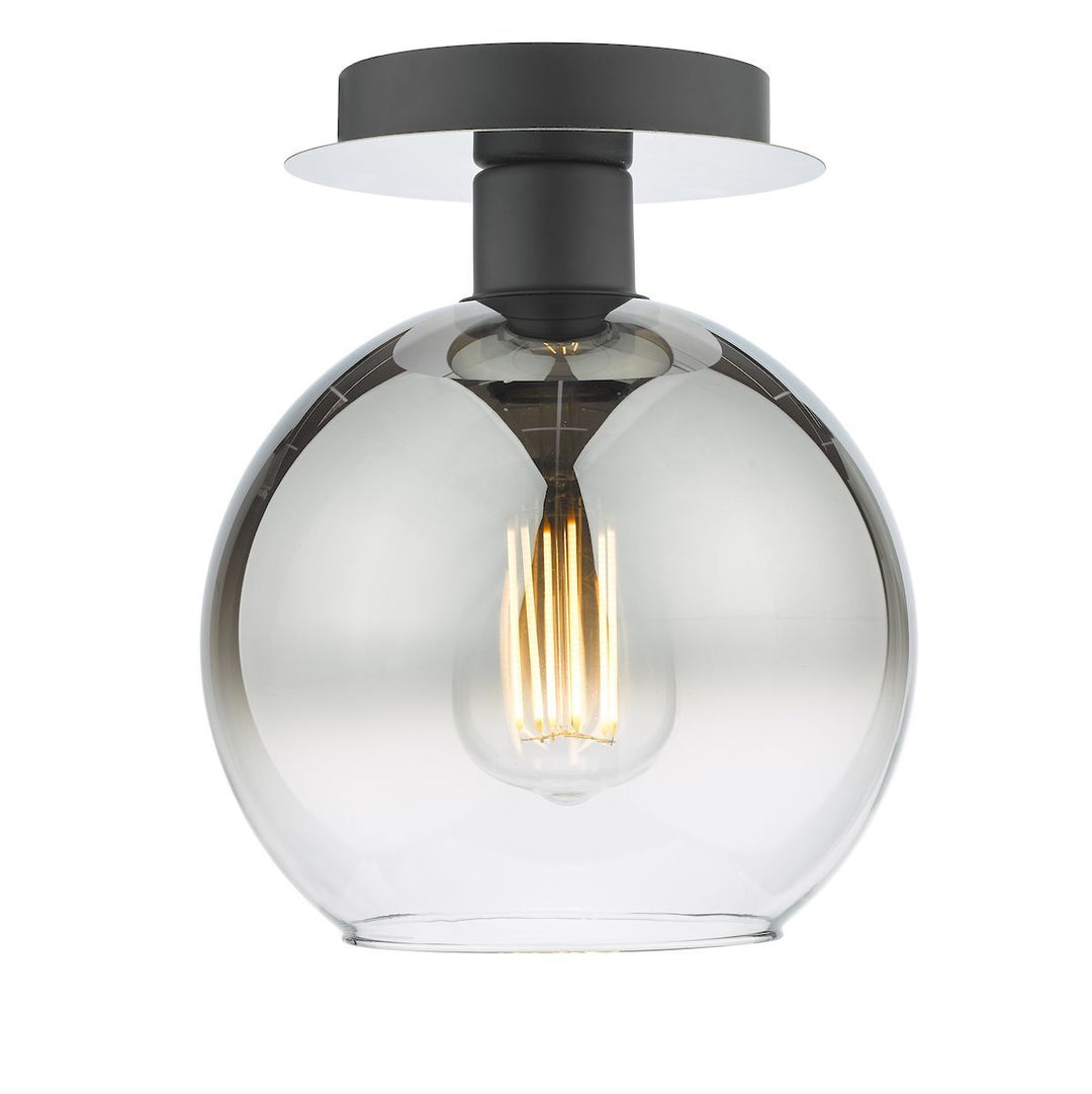Dar LYC0122 | Lycia | Matt Black Semi Flush 1 Light | Ombre Smoked Glass