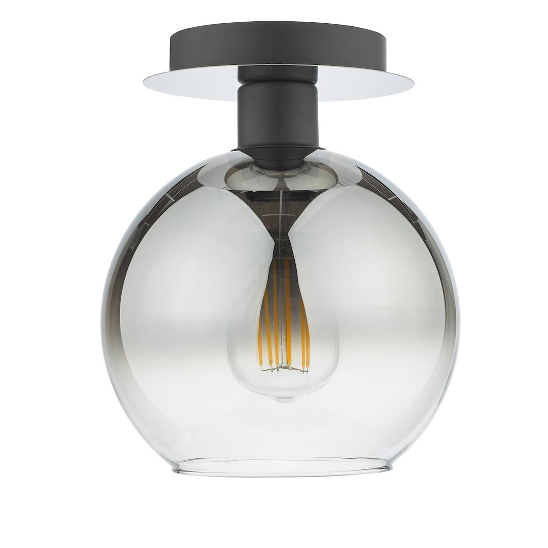Dar LYC0122 | Lycia | Matt Black Semi Flush 1 Light | Ombre Smoked Glass