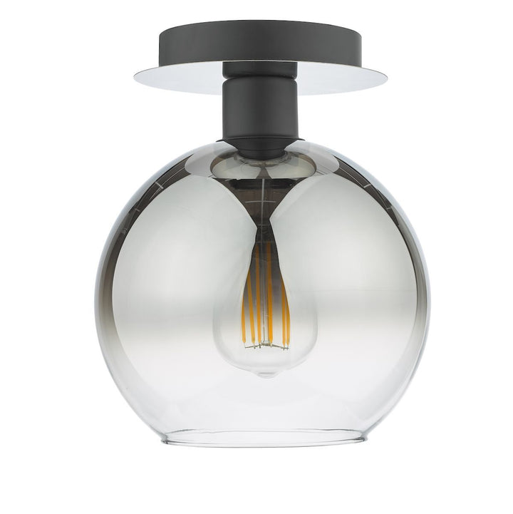 Dar LYC0122 | Lycia | Matt Black Semi Flush 1 Light | Ombre Smoked Glass