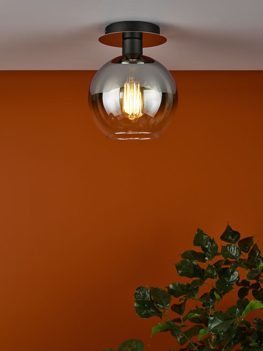 Dar LYC0122 | Lycia | Matt Black Semi Flush 1 Light | Ombre Smoked Glass