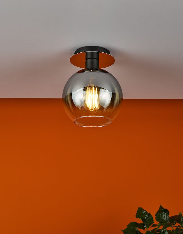 Dar LYC0122 | Lycia | Matt Black Semi Flush 1 Light | Ombre Smoked Glass