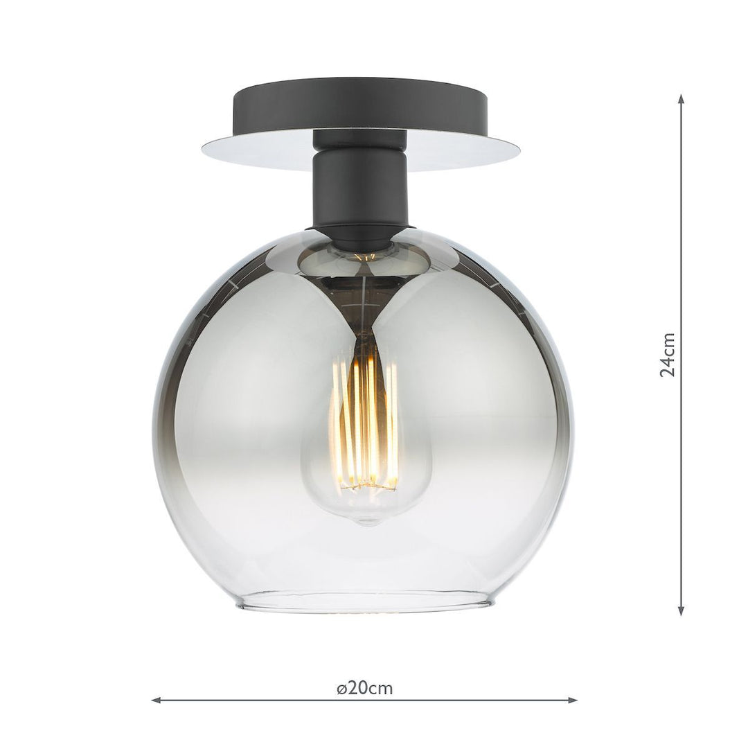 Dar LYC0122 | Lycia | Matt Black Semi Flush 1 Light | Ombre Smoked Glass