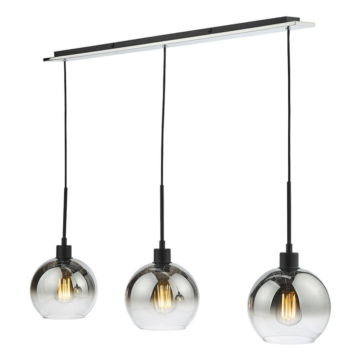 Dar LYC0322 | Lycia | Matt Black 3 Light Bar Pendant | Ombre Smoked Glass