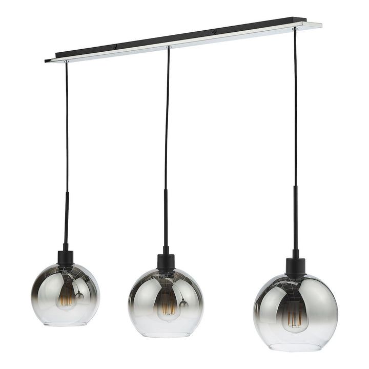 Dar LYC0322 | Lycia | Matt Black 3 Light Bar Pendant | Ombre Smoked Glass