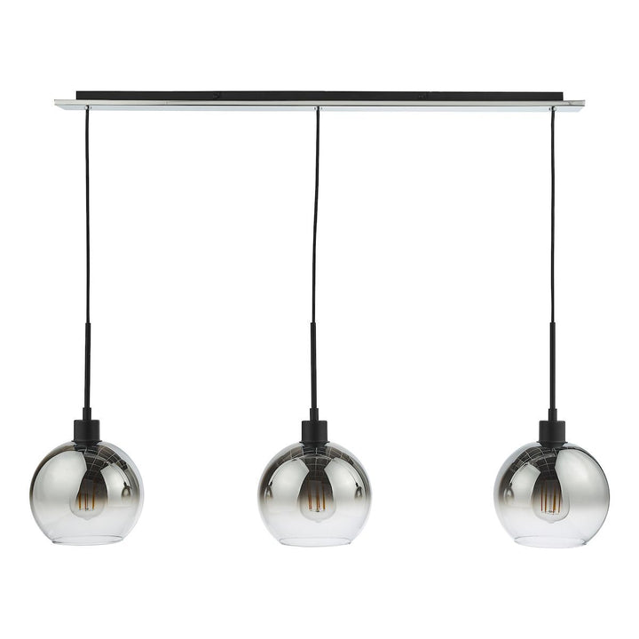 Dar LYC0322 | Lycia | Matt Black 3 Light Bar Pendant | Ombre Smoked Glass