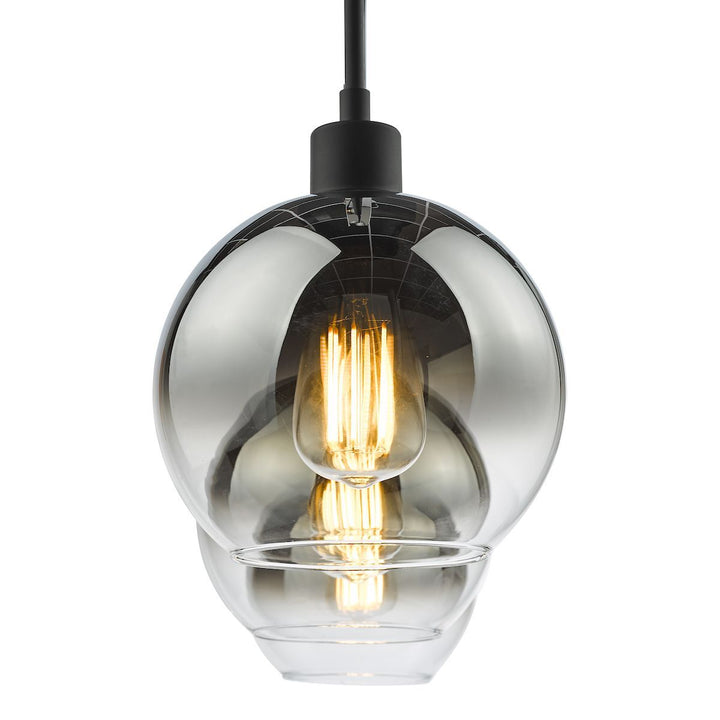 Dar LYC0322 | Lycia | Matt Black 3 Light Bar Pendant | Ombre Smoked Glass