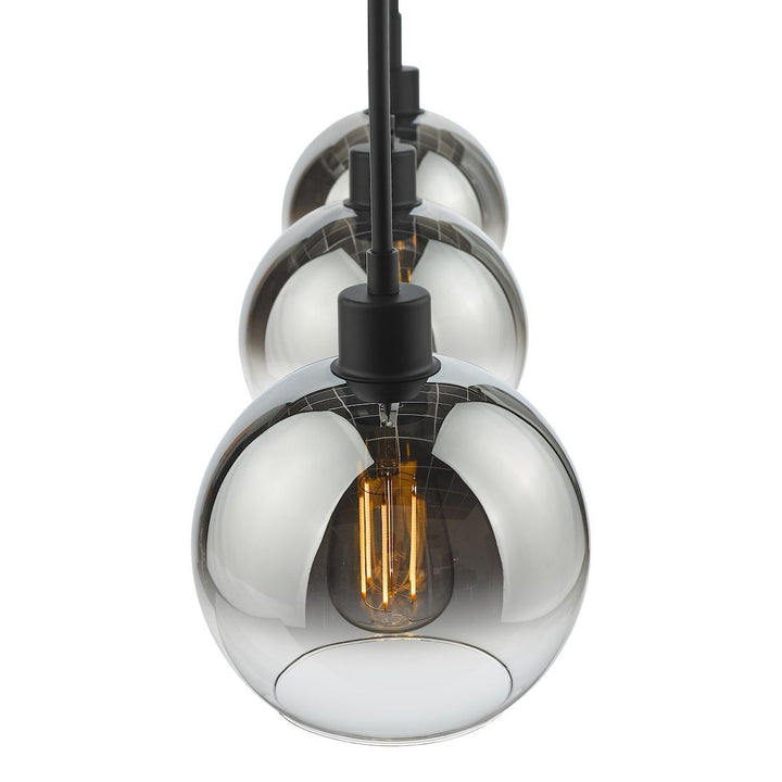 Dar LYC0322 | Lycia | Matt Black 3 Light Bar Pendant | Ombre Smoked Glass