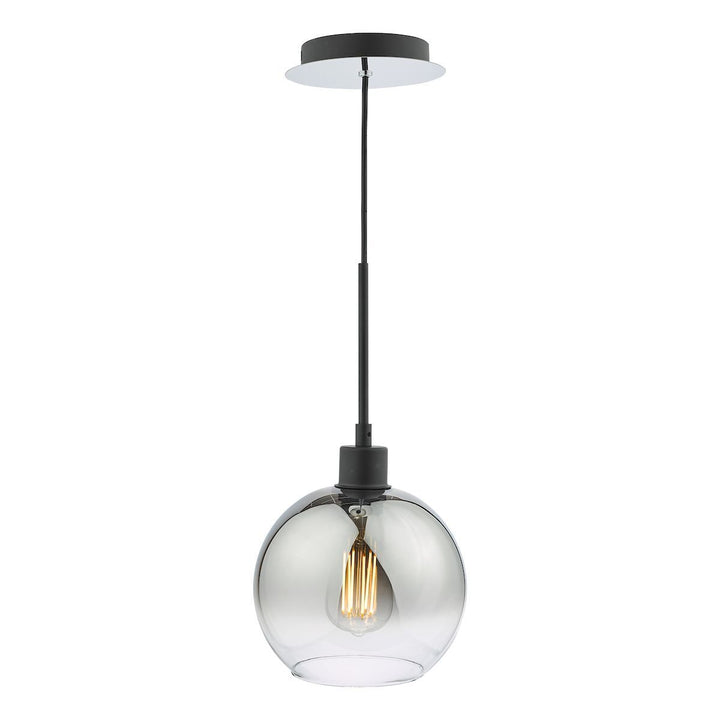Dar LYC8622 | Lycia | Matt Black Single Pendant | Ombre Smoked Glass
