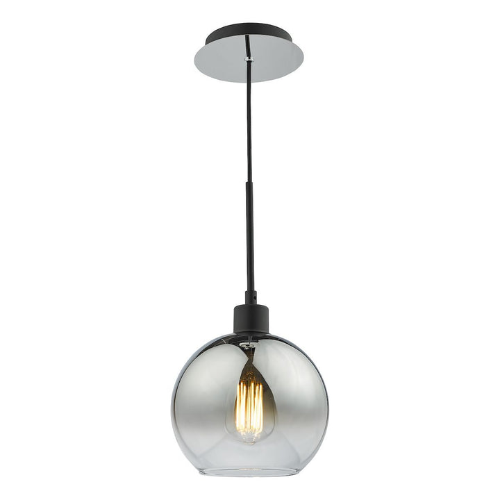 Dar LYC8622 | Lycia | Matt Black Single Pendant | Ombre Smoked Glass