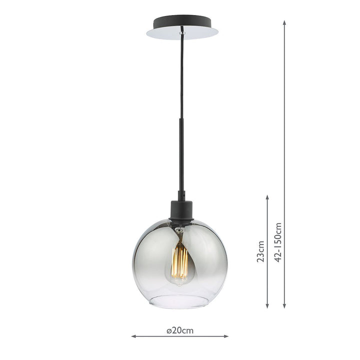Dar LYC8622 | Lycia | Matt Black Single Pendant | Ombre Smoked Glass