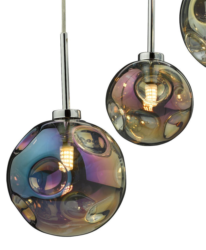 Dar MIR0655 | Mira 6 Light Cluster Pendant | Polished Chrome with Iridised Glass