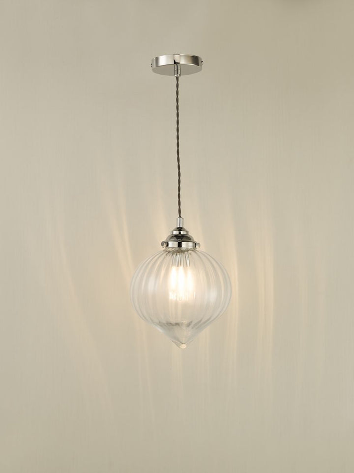Dar MYA0138 | Mya | 1-Light Glass Pendant in Polished Nickel