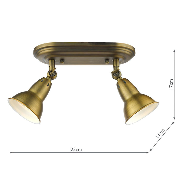 Dar NAT7542 | Nathaniel | 2 Light Plate Spotlight | Aged Brass