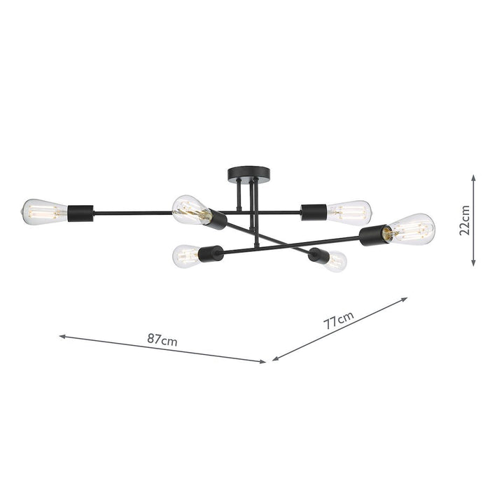 Dar NEV6422 Neve 6 Light Flush Matt Black