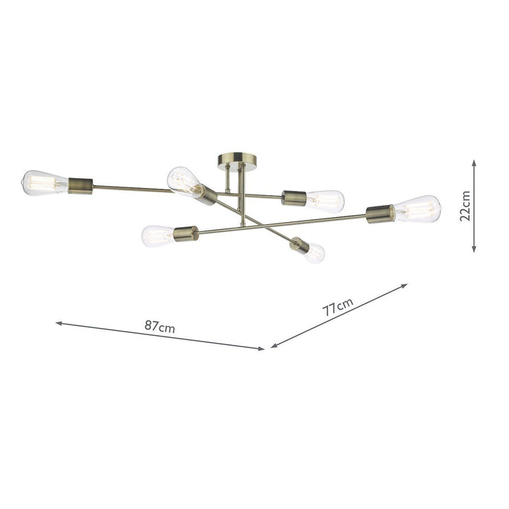 Dar NEV6475 Neve 6 Light Flush Antique Brass