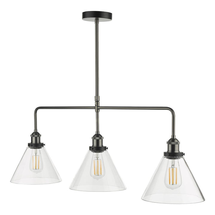 Dar RAY0338 | Ray Bar Pendant | 3 Light Antique Nickel with Clear Glass