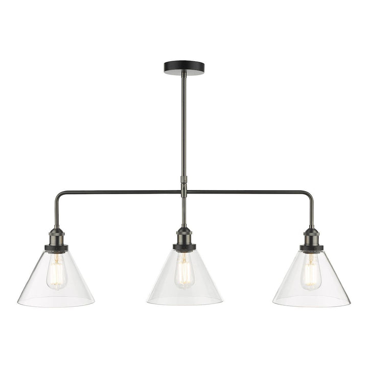 Dar RAY0338 | Ray Bar Pendant | 3 Light Antique Nickel with Clear Glass