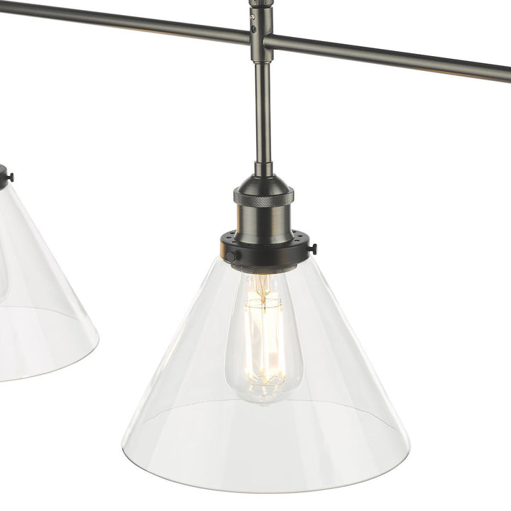 Dar RAY0338 | Ray Bar Pendant | 3 Light Antique Nickel with Clear Glass