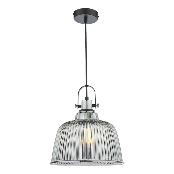Dar RHO8610 | Rhode | Single Large Pendant | Polished Chrome & Smoked Glass