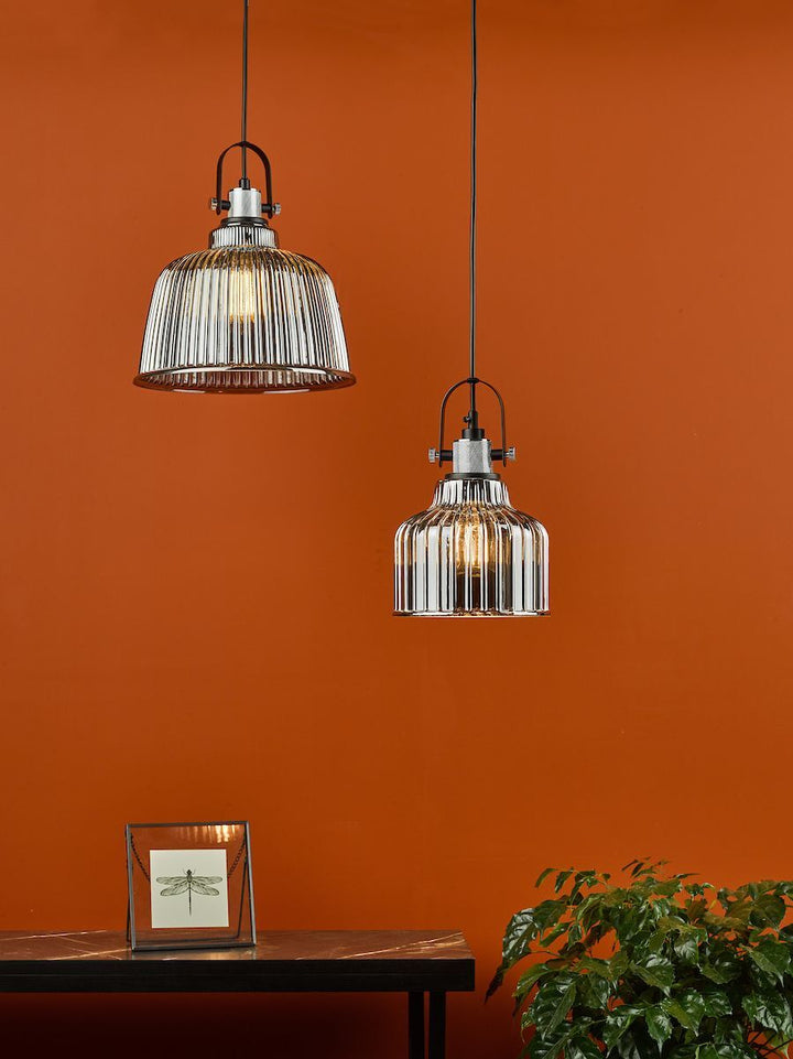 Dar RHO8610 | Rhode | Single Large Pendant | Polished Chrome & Smoked Glass