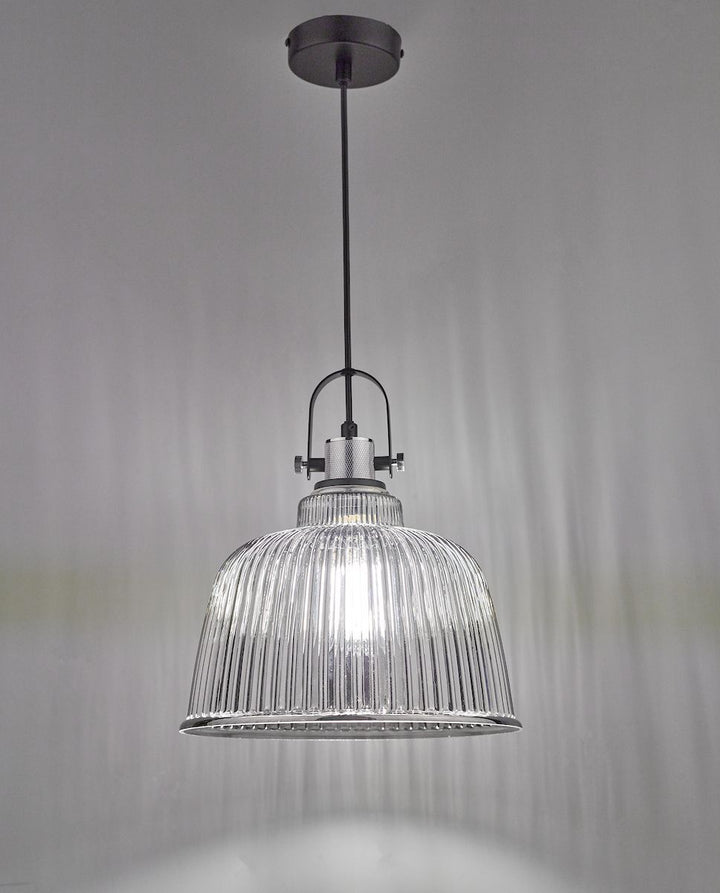 Dar RHO8610 | Rhode | Single Large Pendant | Polished Chrome & Smoked Glass