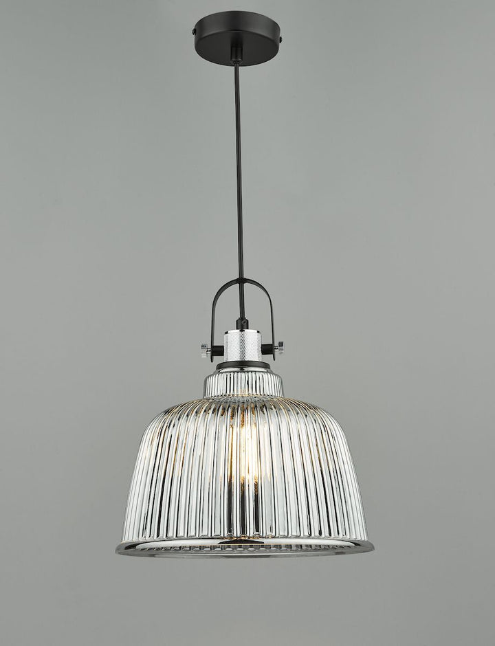 Dar RHO8610 | Rhode | Single Large Pendant | Polished Chrome & Smoked Glass