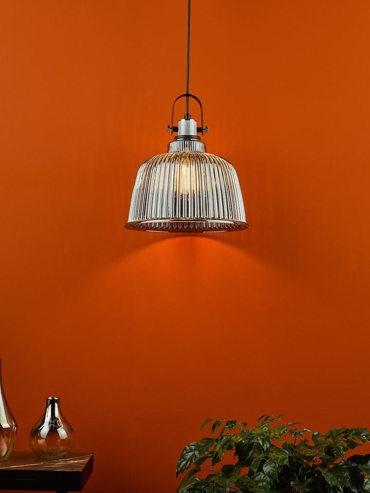 Dar RHO8610 | Rhode | Single Large Pendant | Polished Chrome & Smoked Glass