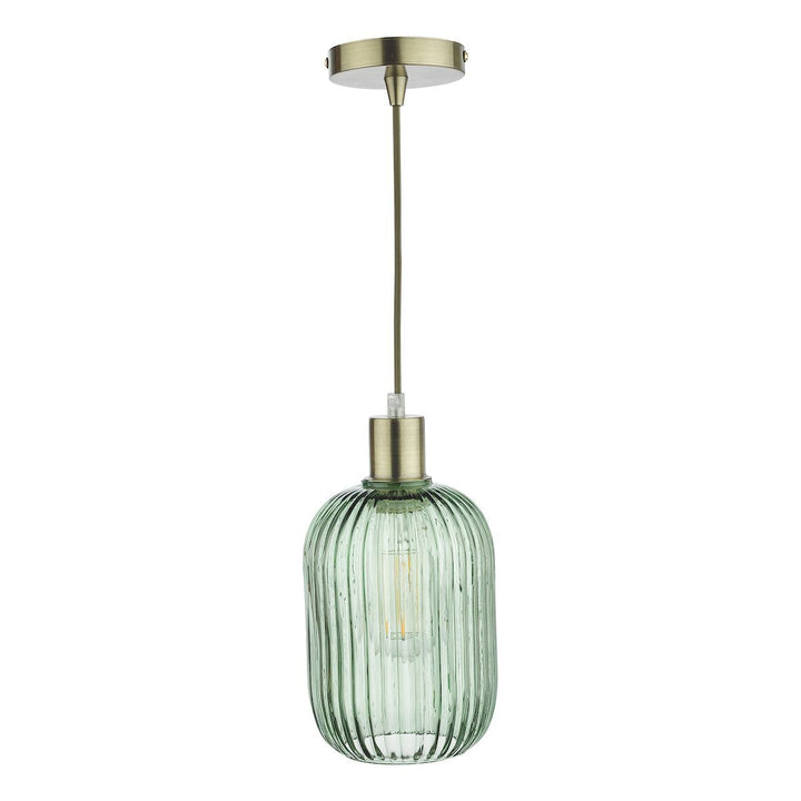 Dar SAW6524 Sawyer Easy Fit Pendant Green Ribbed Glass