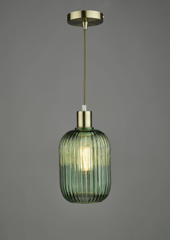 Dar SAW6524 Sawyer Easy Fit Pendant Green Ribbed Glass