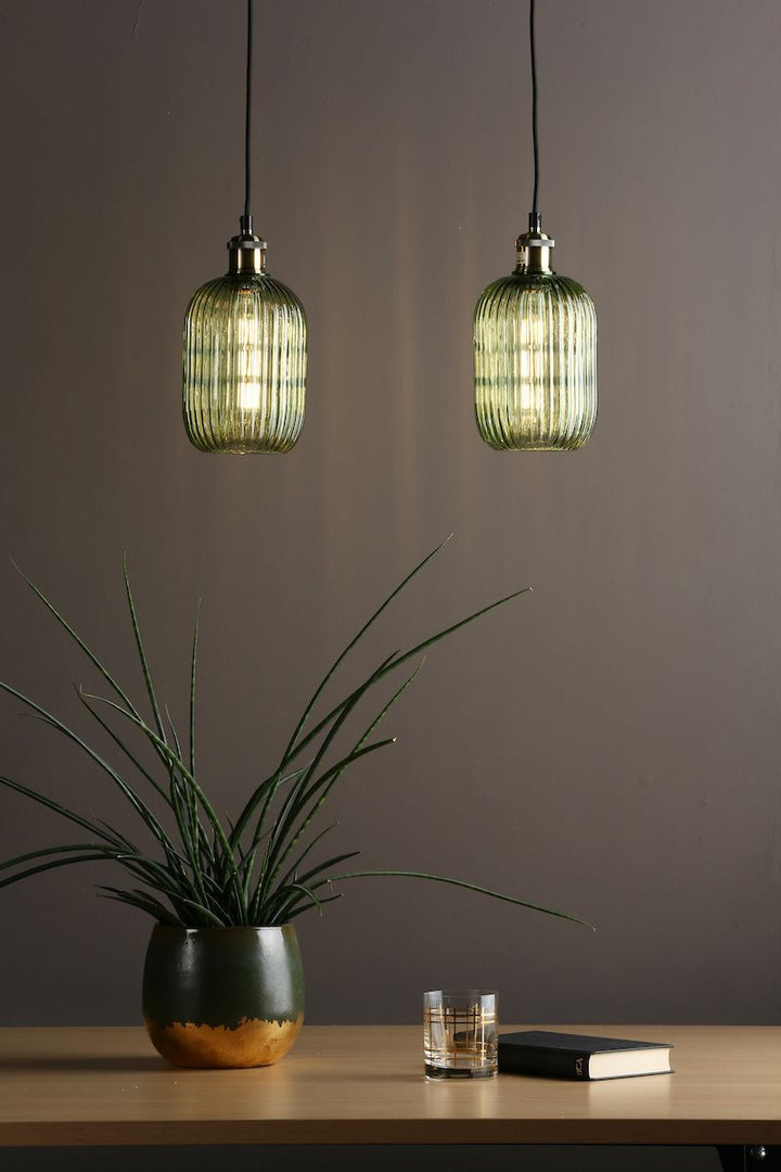 Dar SAW6524 Sawyer Easy Fit Pendant Green Ribbed Glass