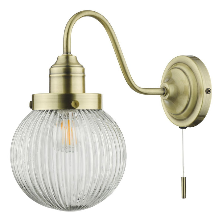 Dar TAM0775 | Tamara | Single Wall Light | Antique Brass & Ribbed Glass
