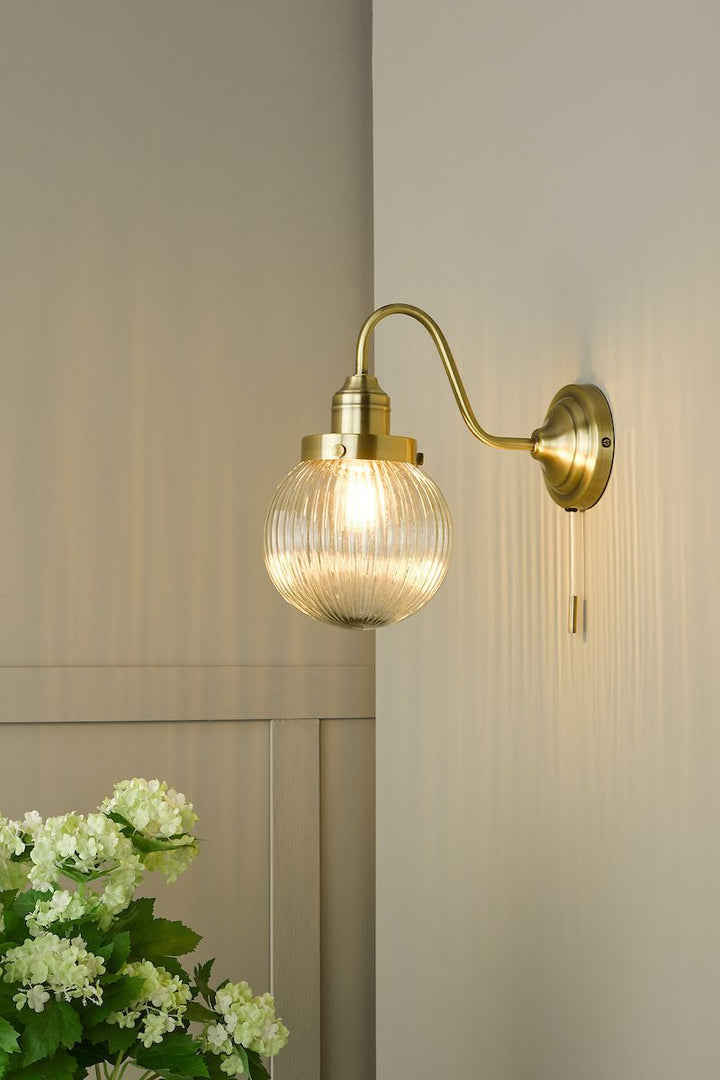 Dar TAM0775 | Tamara | Single Wall Light | Antique Brass & Ribbed Glass