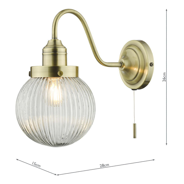 Dar TAM0775 | Tamara | Single Wall Light | Antique Brass & Ribbed Glass