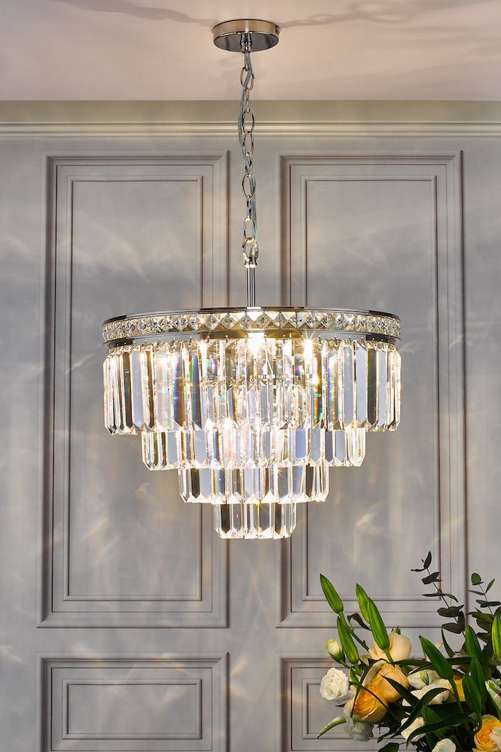 Dar VYA0432 | Vyana 4 Light Pendant | Polished Nickel Crystal