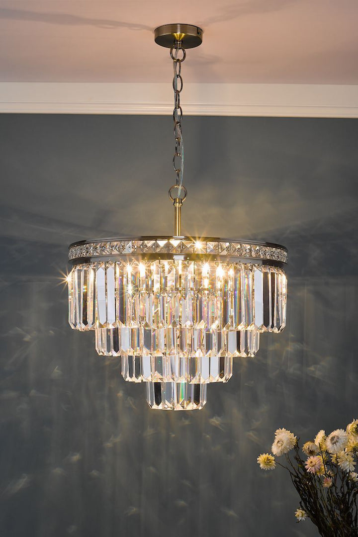 Dar VYA0475 | Vyana 4 Light Pendant | Antique Brass Crystal