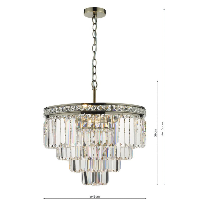 Dar VYA0475 | Vyana 4 Light Pendant | Antique Brass Crystal