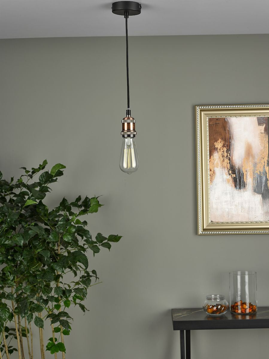 Dar WAC0164 Waco 1 Light E27 Suspension Antique Copper Matt Black