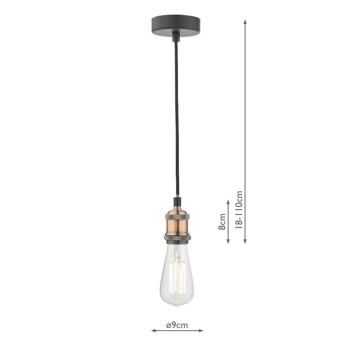 Dar WAC0164 Waco 1 Light E27 Suspension Antique Copper Matt Black