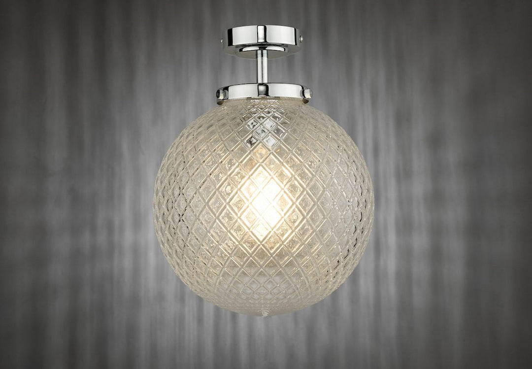 Dar WAY0150 | Wayne Bathroom Flush | Polished Chrome & Textured Glass IP44